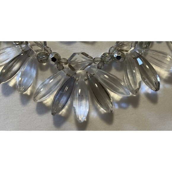 LOFT VINTAGE CHUNKY Double Chain Clear Acrylic Bead Necklace Silver Tone 18” - Picture 3 of 10